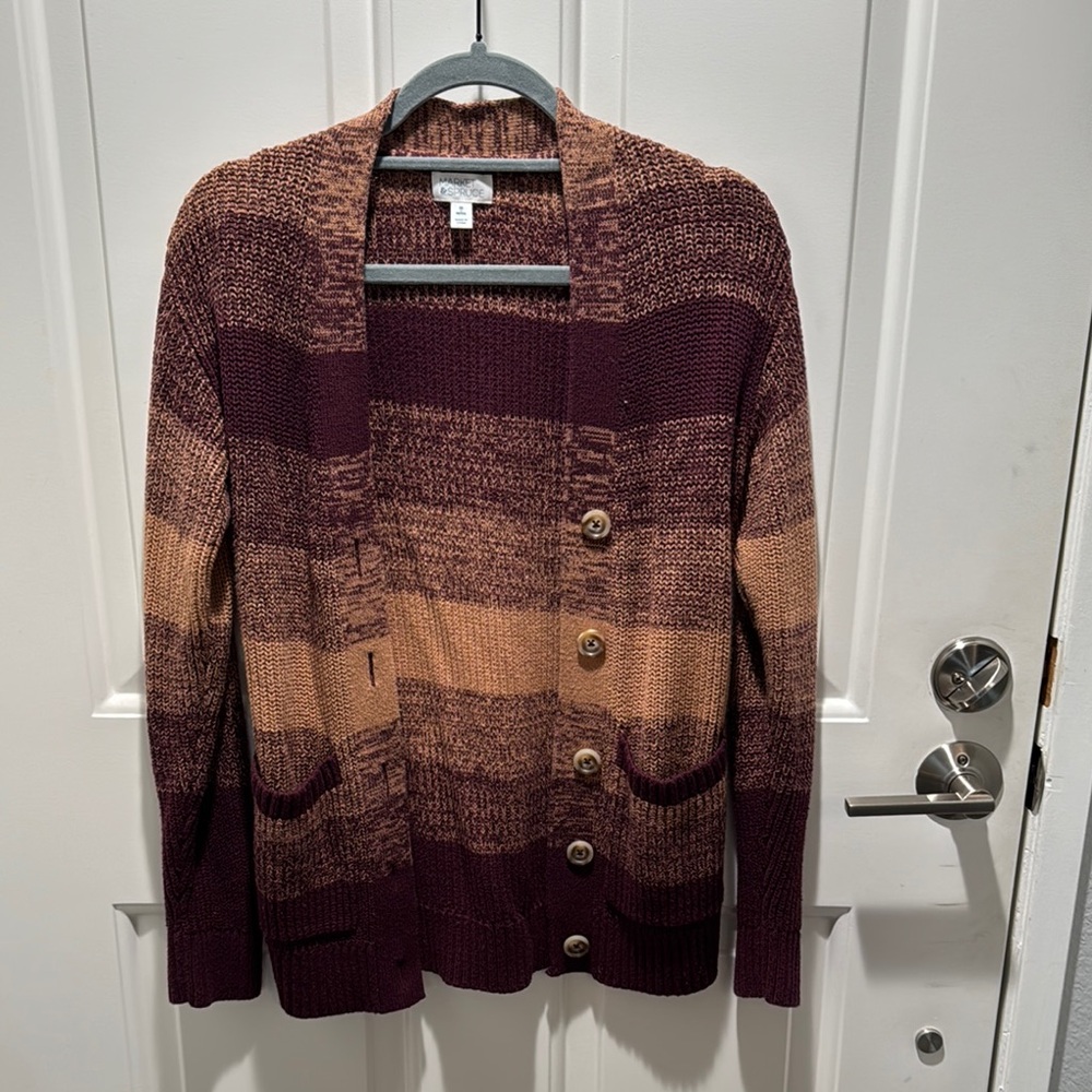 Striped Burgundy and Tan Women's Sweater